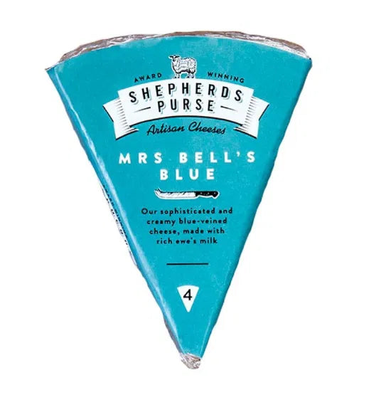 Shepherd's Purse Artisan Cheeses Mrs Bell's Blue packaging on a white background