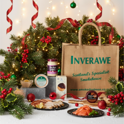 Inverawe branded tote bag with food items on a white background