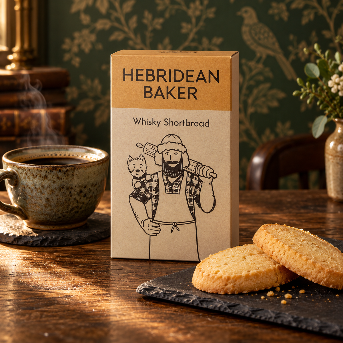 Hebridean Baker Whisky Shortbread with black coffee
